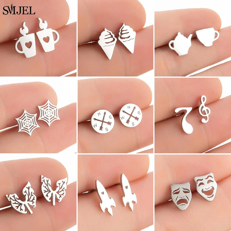 Punk Stainless Steel Earrings for Women Fashion Jewelry 2026 Lighter Compass Expression Lung Rocket Earring Weird Christmas Gift
