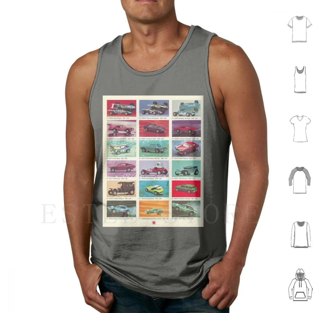 1973 Redline cartel alemán camisetas sin mangas chaleco sin mangas Redline Redlines Hot Wheel Matchbox catálogo tienda juguetes Vintage juguete