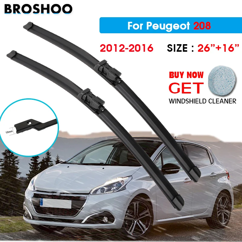 Escobilla Limpiaparabrisas para Peugeot 208 26\"+16\" 2012-2016, Limpiaparabrisas para Parabrisas de Automóvil, Compatible con Brazo de Botón