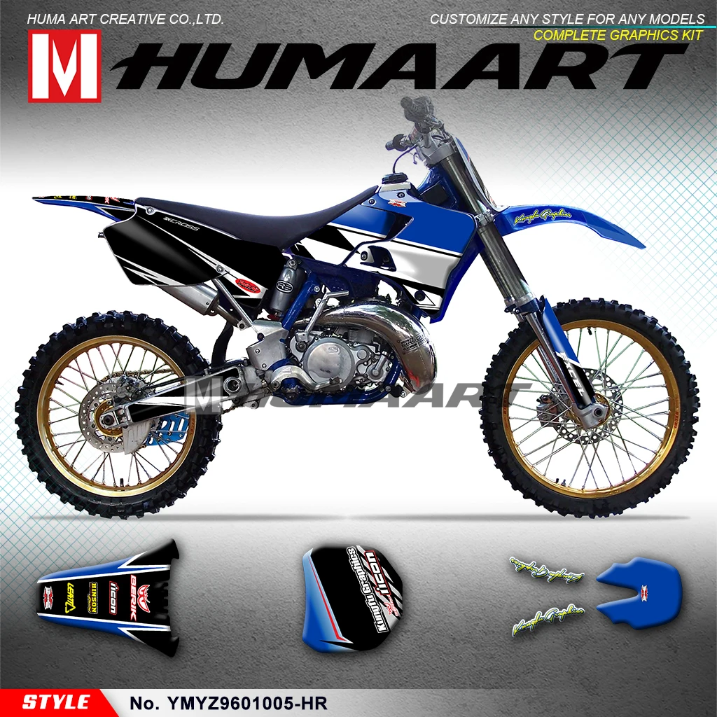 

HUMAART Personalised Stickers MX Decals Graphics Kit for Yamaha YZ125 YZ 250 1996 1997 1998 1999 2000 2001, Blue Black Grey