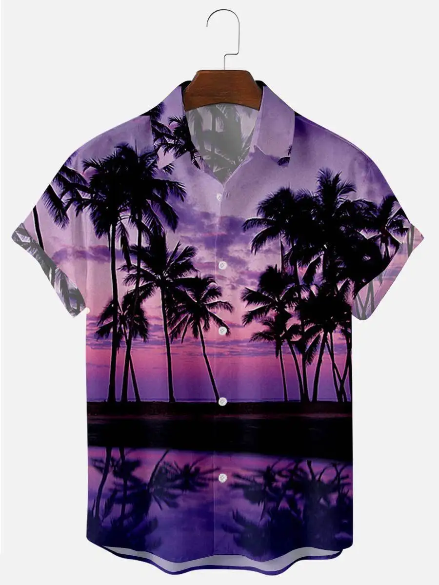 

2021 Summer Short-sleeved Shirt 4 Tropical Coconut Tree Elements 3D Digital Printing Men's Top