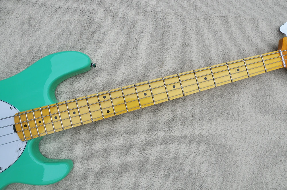 4 Strings Green/Natural Wood Color  Electric Bass Guitar with Active Pickups,Yellow Maple Fretboard