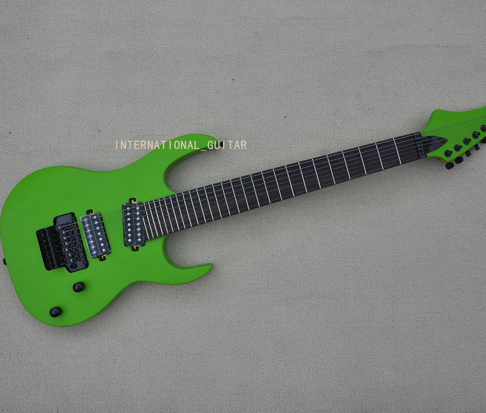 7 Strings Green Electric Guitar with Tremolo Bar,27 Frets,Rosewood Fretboard