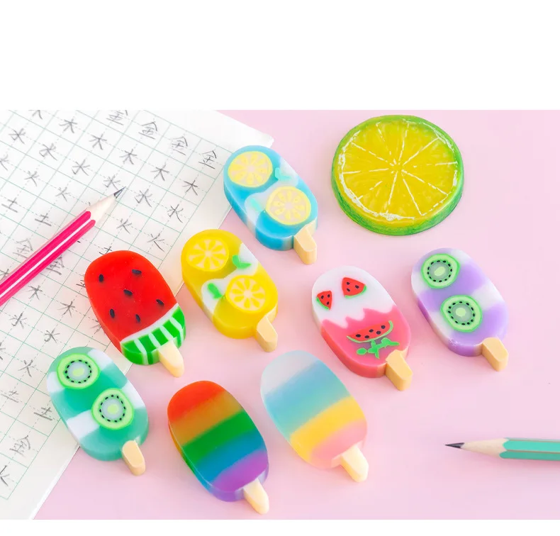 4 ピース/セットノベルティ夏のアイスクリーム消しゴムかわいい鉛筆