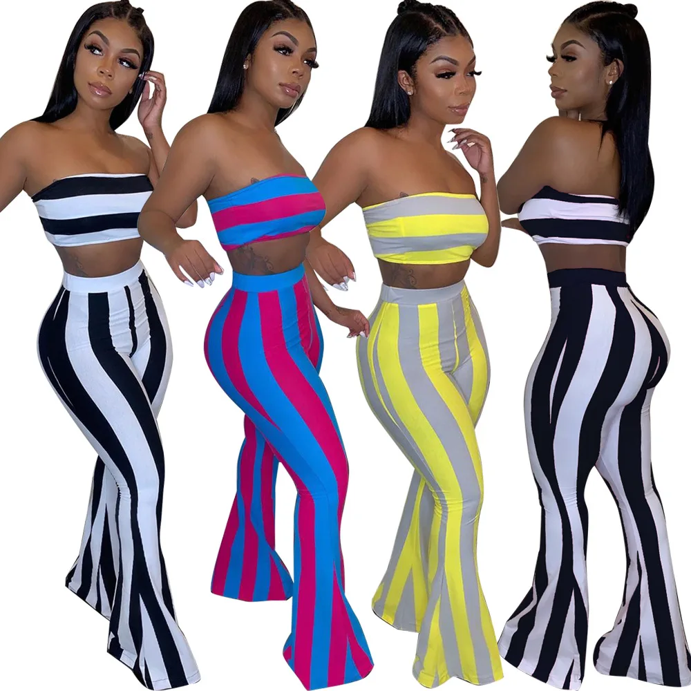 two piece set women striped 2 piece set women outfits crop top pants two pieces sets summer clothes for female sexy women\'s suit