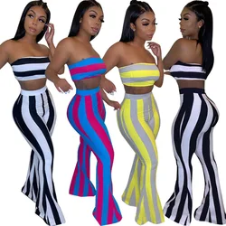 Tweedelige Set Vrouwen Gestreepte 2 Stuk Set Vrouwen Outfits Crop Top Broek Twee Stukken Sets Zomer Kleding Voor Vrouwelijke sexy Vrouwen Pak