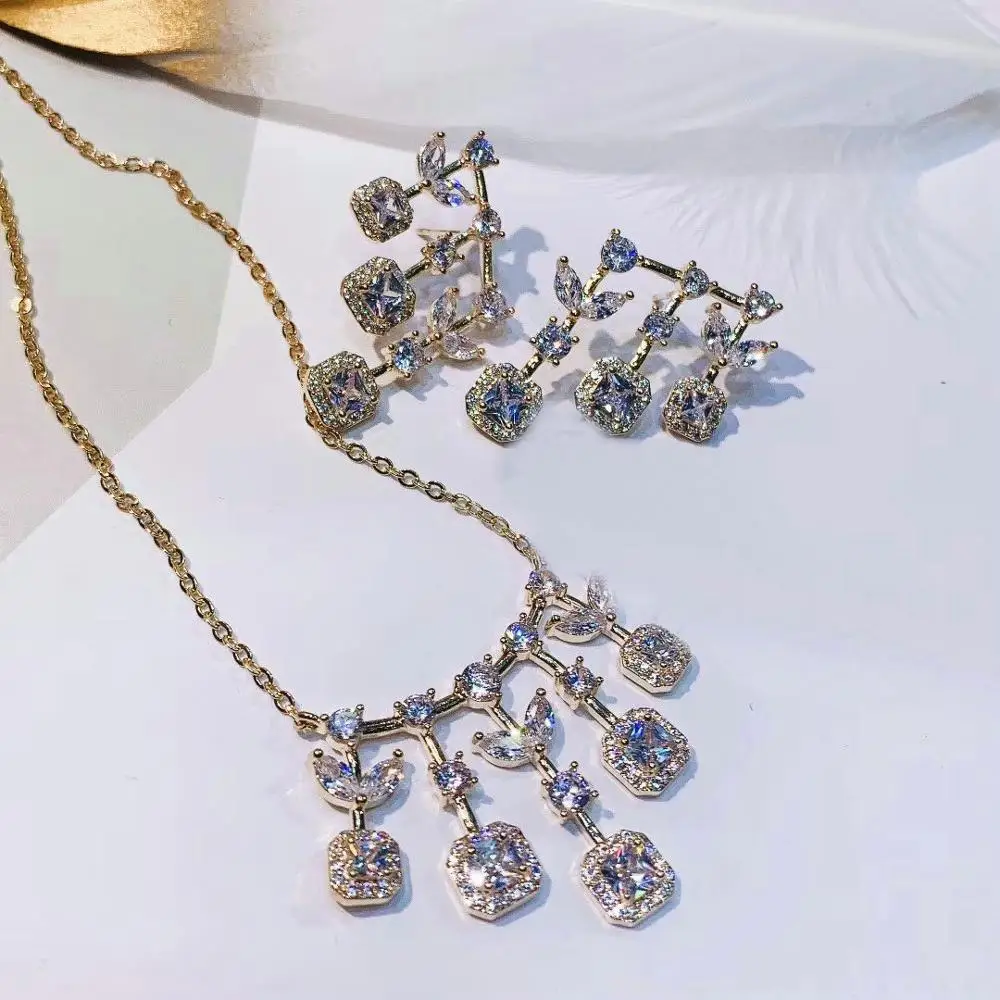 SINZRY new luxury shinning cubic zircon chokers necklace earring fashion Jewelry sets for women