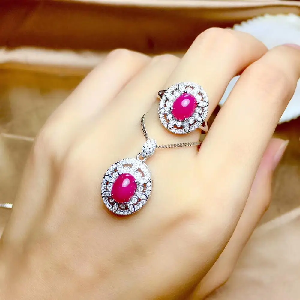 

Best Gift Natural Real Ruby jewelry set Natural Real Ruby925 sterling silver 1pc pendant,1pc ring