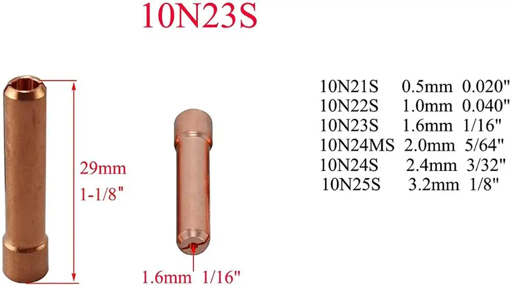 TIG Stubby-cuerpo de pinza de lente de Gas, accesorios de soldadura de antorcha TIG, 1,6mm, 17GL116, 10N23S #6, Kit de taza Pyrex para WP 17 18 26, 9 piezas