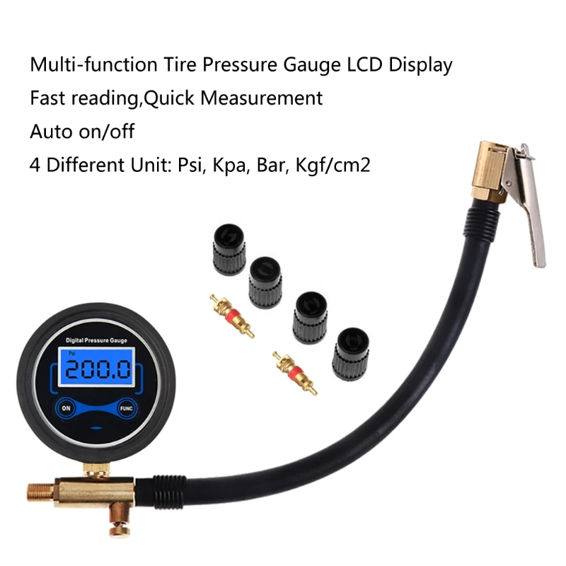 Car Air Tire Inflator Digital Pressure Gauge with Air Chuck & Hose