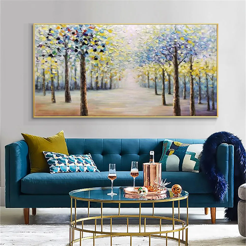 

100% Hand-Painted Abstract Tree Oil Paintings 3D View Landscape Wall Art Poster For Living Room Decor Pictures Beautiful Murals