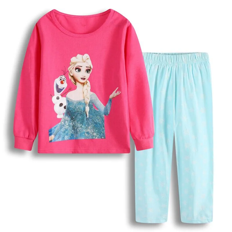 Free Shipping Children's New Frozen Set Kids Sleepers Boys Girls Anna Elsa Cartoon Long Sleeve Pyjamas Princess Pajamas 2-7Y