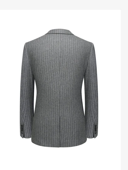 Wool woolen light gray strips  Tweed Men suit Blazers tailored made wedding men suits 3 Piece