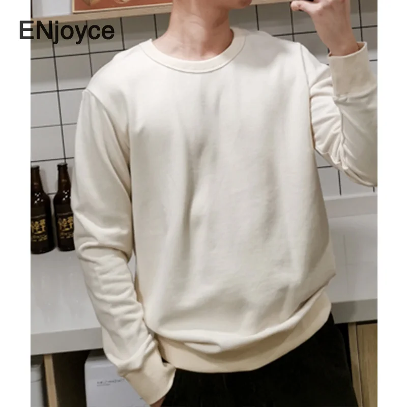 ENjoyce Women Basic Cotton Couple Sweatshirt Unisex Korean Fashion Loose Long Sleeve Tops Pullovers Streetwear Tee Spring Fall