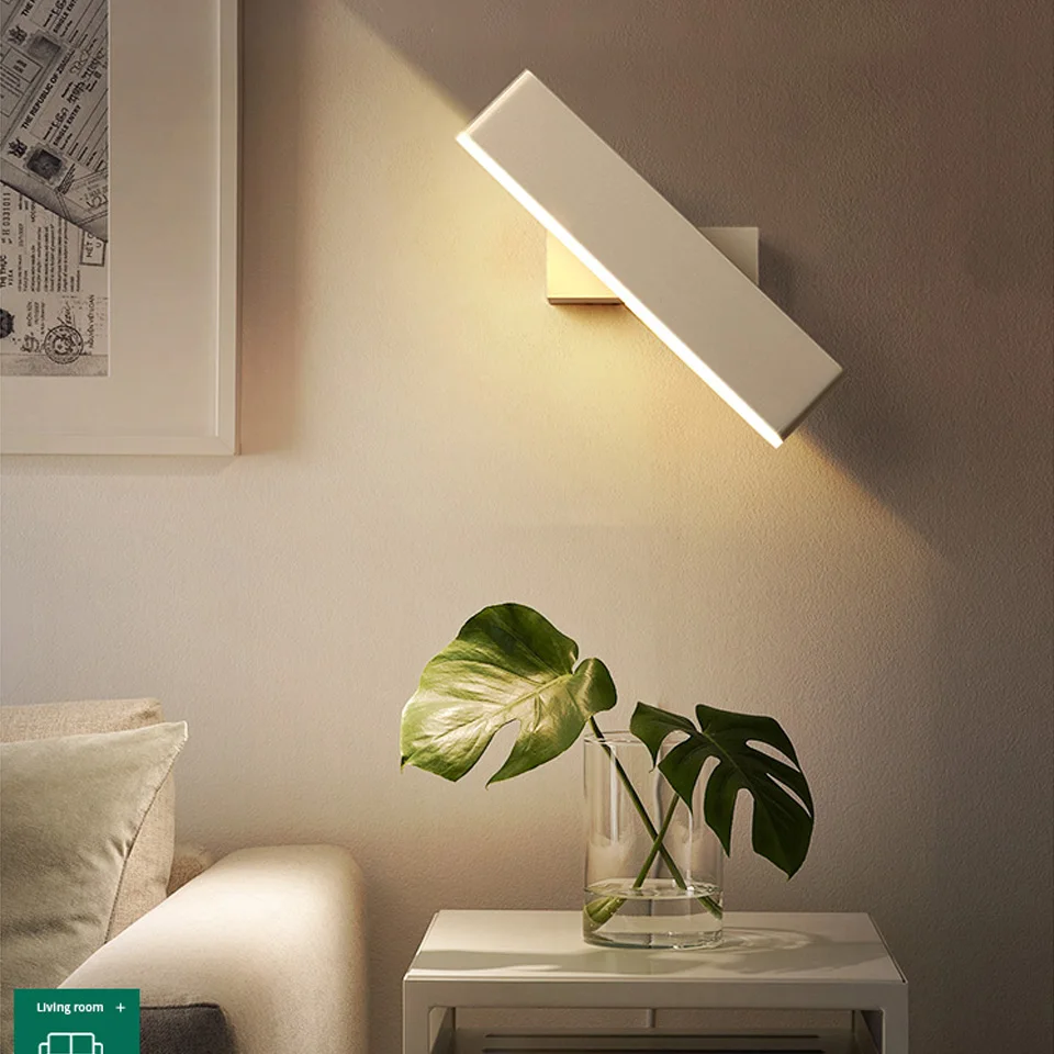 Applique murale LED en aluminium, design nordique moderne et réglable, lumière blanche ou marron, avec interrupteur, idéal pour la maison, les