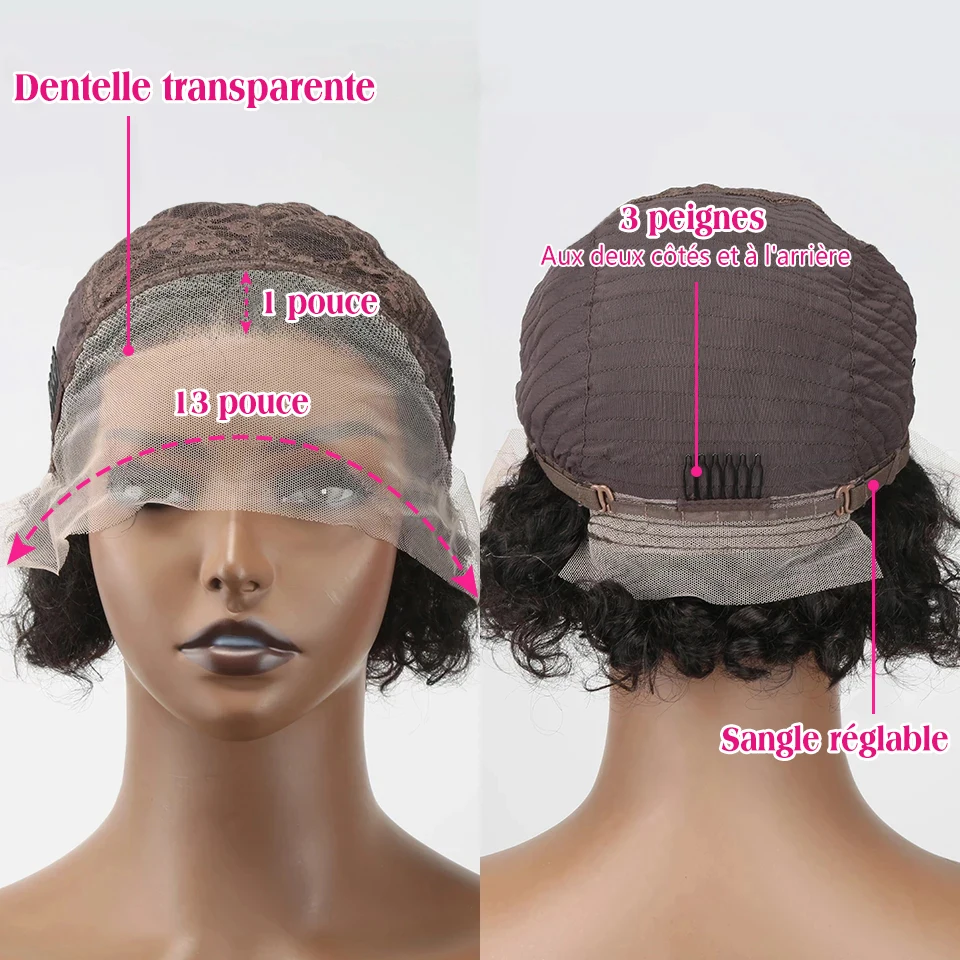 Kurze Perücke lockiges menschliches Haar 13x1 transparente Spitze Front Perücke billiger Pixie Cut Perücke brasilia nische menschliches Haar Perücke