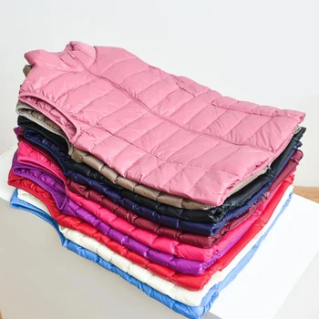 Jesienna i zimowa kamizelka puchowa damska krótka ultralekka kurtka z kaczego puchu kamizelka wiatroszczelna ciepła damska kurtka bez rękawów