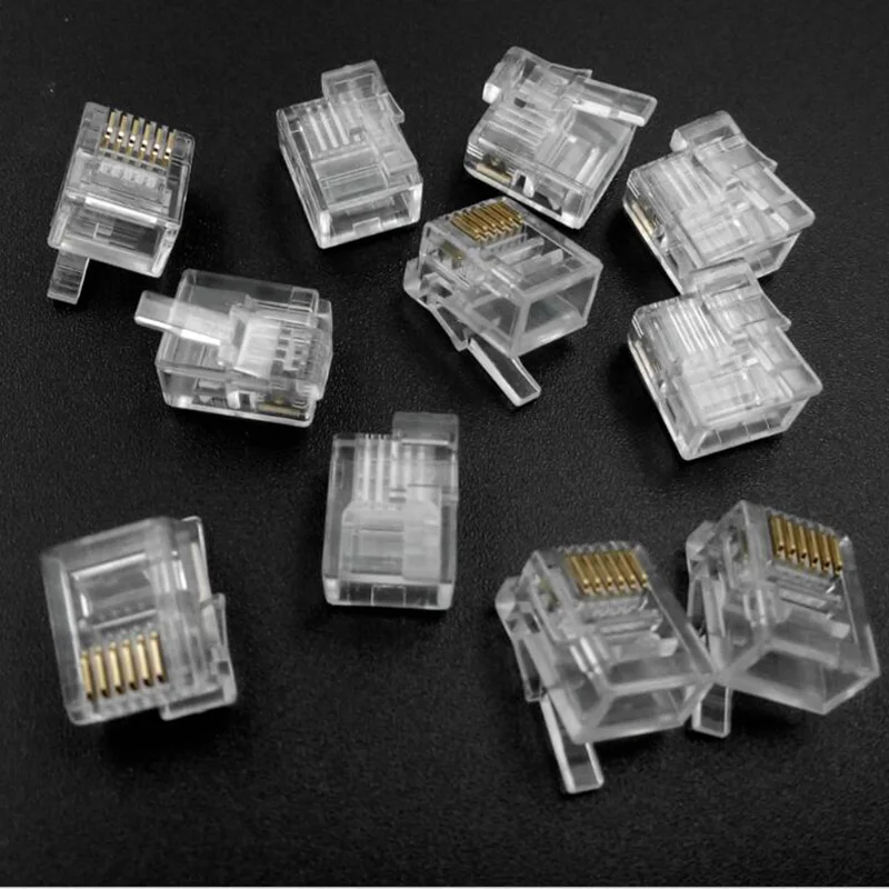 New 10-100Pcs RJ12 Six-core Clear Crystal head 6P6C right Buckle Position Fit for NXT EV3 High-Tech MOC Blocks Parts DIY Toys