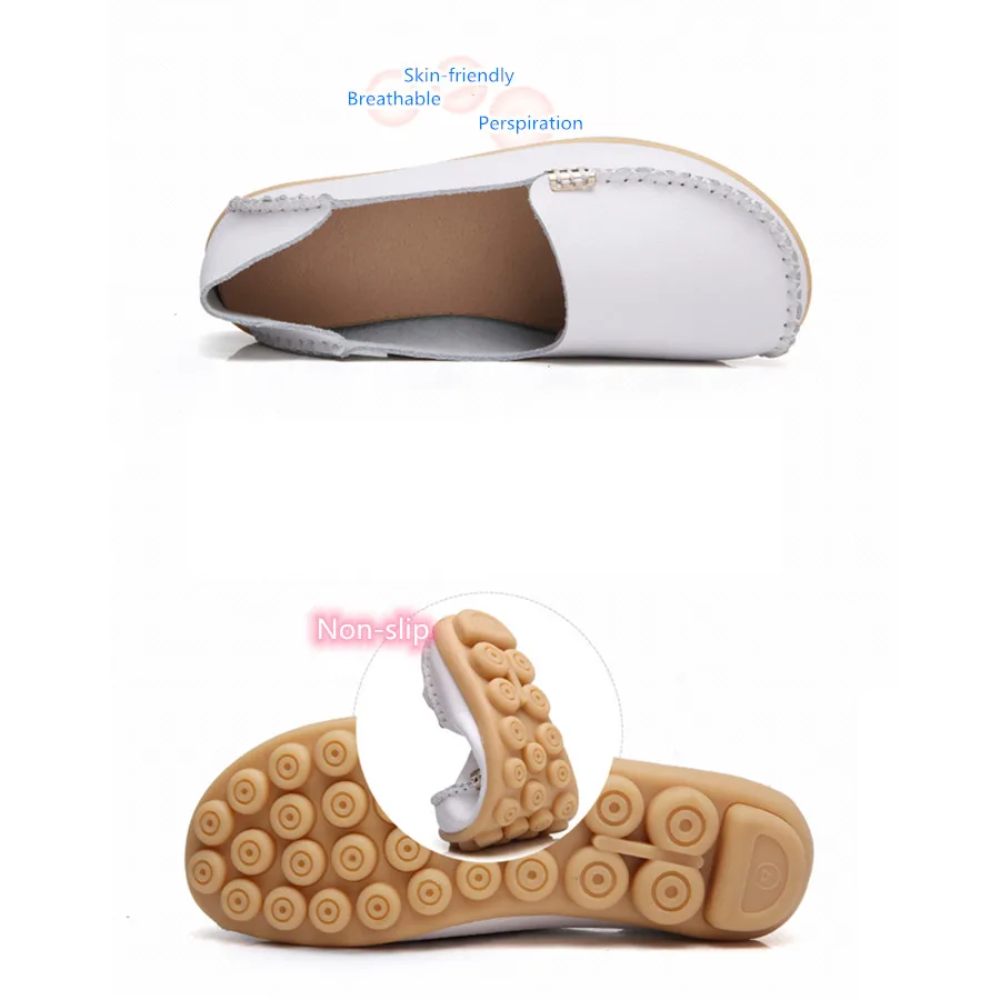 Summer Autumn Women Soft Genuine Leather Breathable Flats Non Slip on Casual Shoes with Round Toe for Mature Ladies Nurse