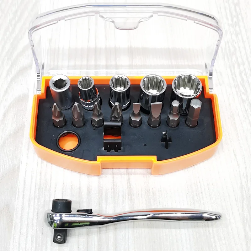 Set di cricchetti per punte da cacciavite 14 pezzi strumento di riparazione portatile per trapano e accessori per manicotti di qualità Extra dura