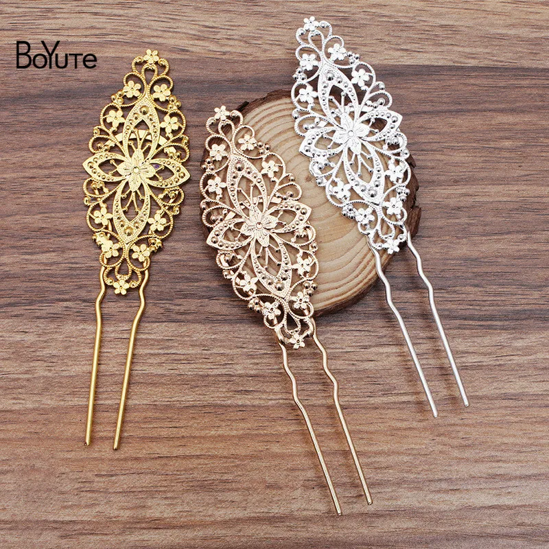 BoYuTe Wholesale (10 Pieces/Lot) 35*81MM Filigree Hairpin Base Diy Hand Made Retro Palace Hair Jewelry Accessories