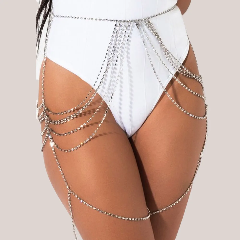 Bijoux multicouches pour femmes, chaîne de cuisse, taille, ventre, Bikini, plage, Sexy, cristal strass, chaîne de corps, cadeau de Festival