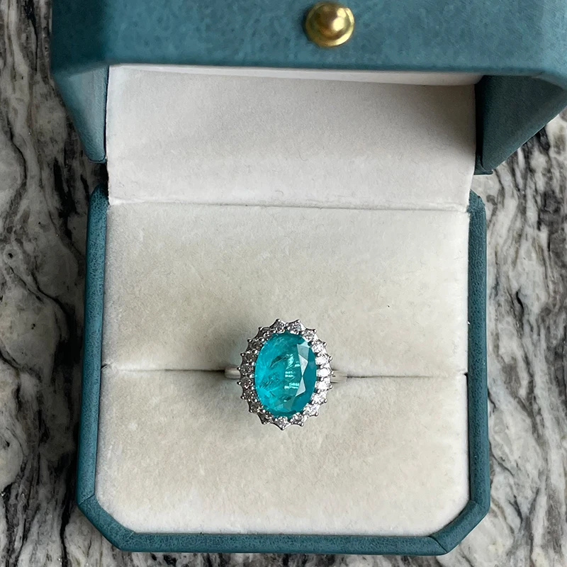 Cellacity Classic Paraiba Tourmaline Ring With Oval Shape Gemstones  925 Sterling Silver Charm Female Finger  Fine Jewelry Gift