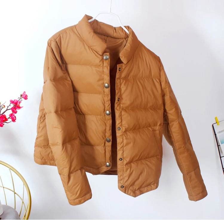 Schinteon Women White Duck Down Jacket Baseball Coat Casual Autumn Winter Short Outwear for Female Fashion