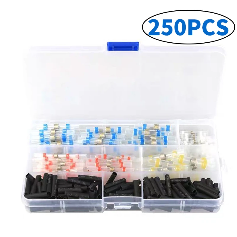 100/250Pcs Heat Shrink Wire Sorder Terminal Electrical Wire Connectors Insulated Solder Sleeve Tube Waterproof Butt Connectors