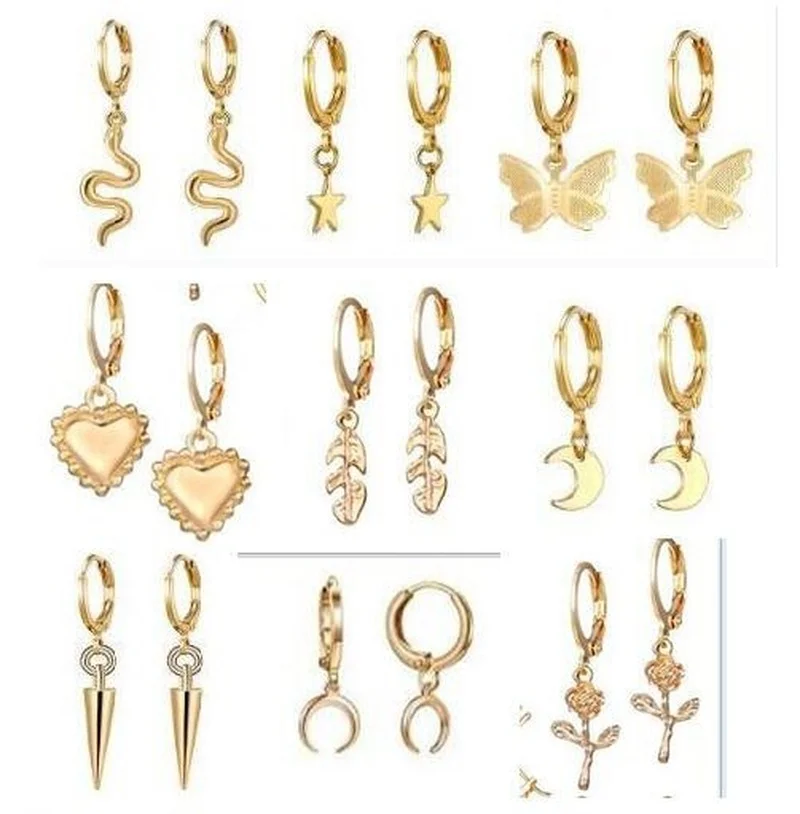 2024 Butterfly Rose 9-Piece Snake Earrings Star Moon Love korean fashion Women earrings joyero Jeweler gothic accessories luxury