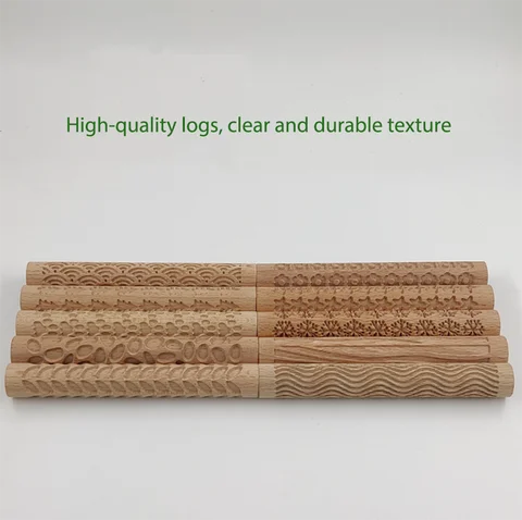 Pottery Tools Wooden Texture Mud Roll Mud Stick, Waves, Stars, Pebbles, Printed Texture Sticks Polymer Clay Textured Print Set