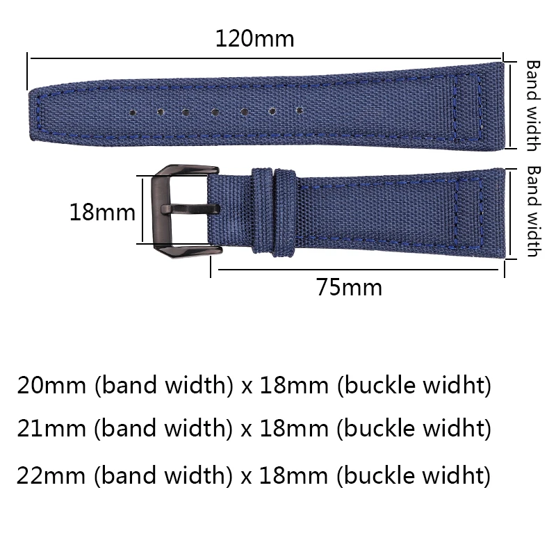 Canvas Nylon + Genuine Leather Watchband 20mm 21mm 22mm Black Green Blue Women Men Watch Band Strap With Pin Buckle