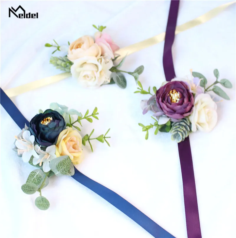 Meldel Cưới Corsages Và Boutonnieres Hoa Hồng Lụa Chú Rể Boutonniere Người Xòe Cưới Hôn Nhân Xòe Vòng Tay Hoa