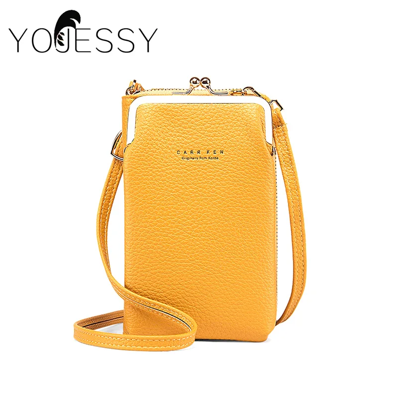 

YOJESSY Yellow Women Bag Cell Phone Pocket Pu Leather Ladies Crossbody Bags Purse Female Messenger Bag