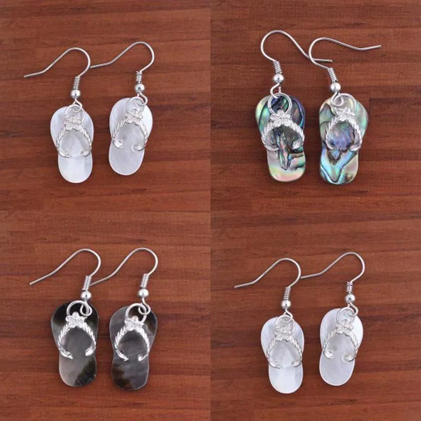 Charm Abalone Shell Slipper Earrings For Women Girls Natural Tiger Eye Stone Agate Aventurine Dangel Hook Earring Jewelry