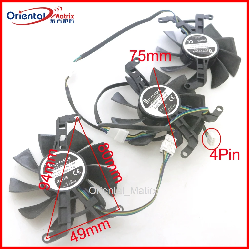 

3pcs/Lot DC BRUSHLESS Fan GFY08010E12SPA 75mm 4Pin For ZOTAC RTX3060 RTX3060ti LHR 12GB X-GAMING G OC Graphics Card Cooling Fan