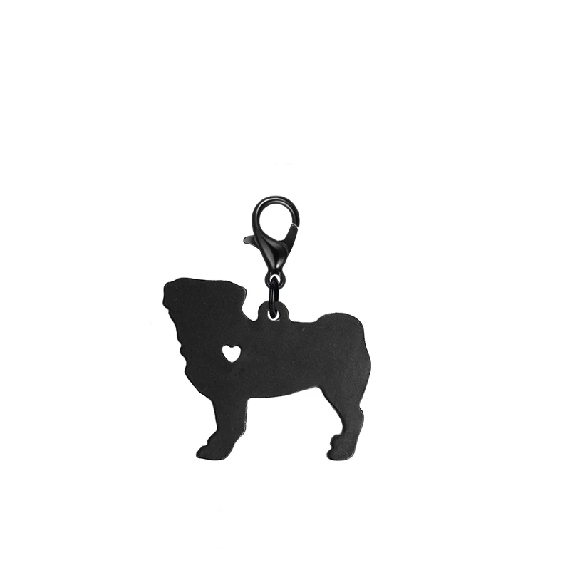 Pug Black dog Key chain with 11mm  plating lobster clasp drawing effect fashion jewelry Keychains accessories for women