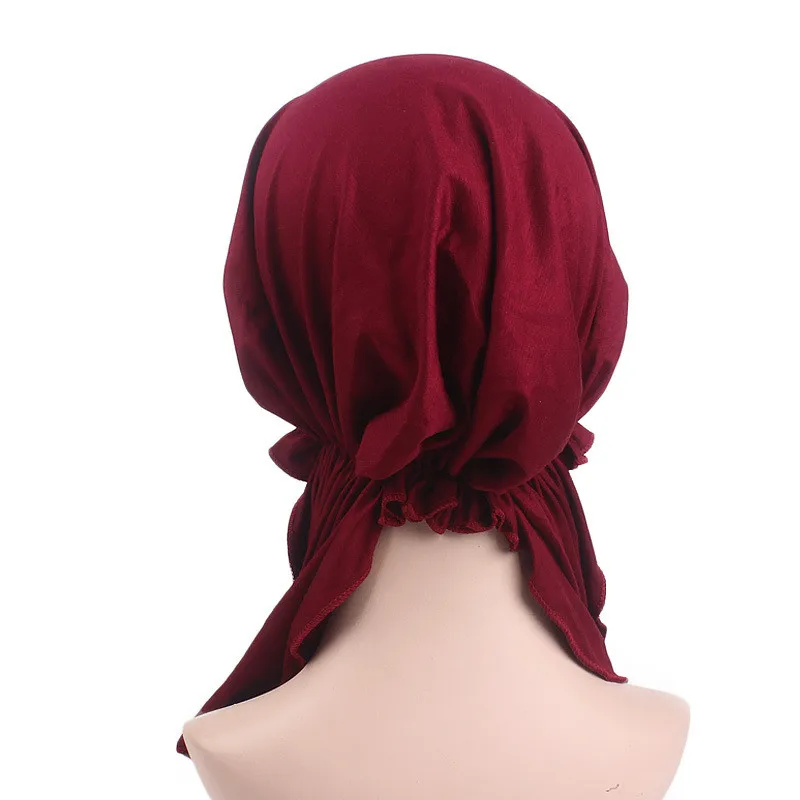 New Muslim Women Stretchy Solid Turban Hat Headscarf Pre-Tied Chemotherapy Cancer Chemo Beanies Headwear Hair Accessories