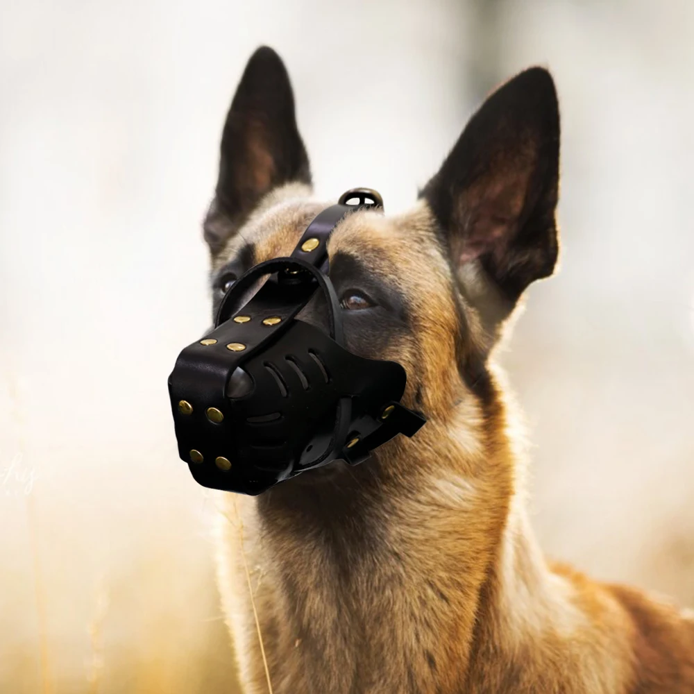 Dog Muzzles Adjustable Leather Pet Mouth Mask Anti Bark Bite Chew Dog Muzzle For Large Dogs Pitbull German Shepherd Pet Products