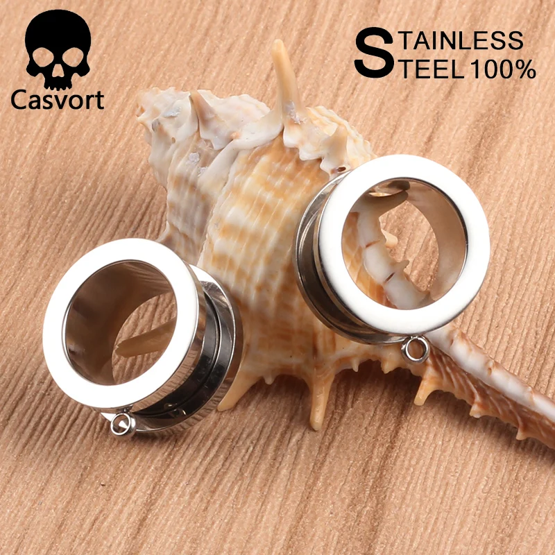 Casvort DIY Stainless Steel Ear Plugs Body Piercing Screw Tunnels Stretchers Fashion Jewelry Earrings Expander For Gift 2PCS