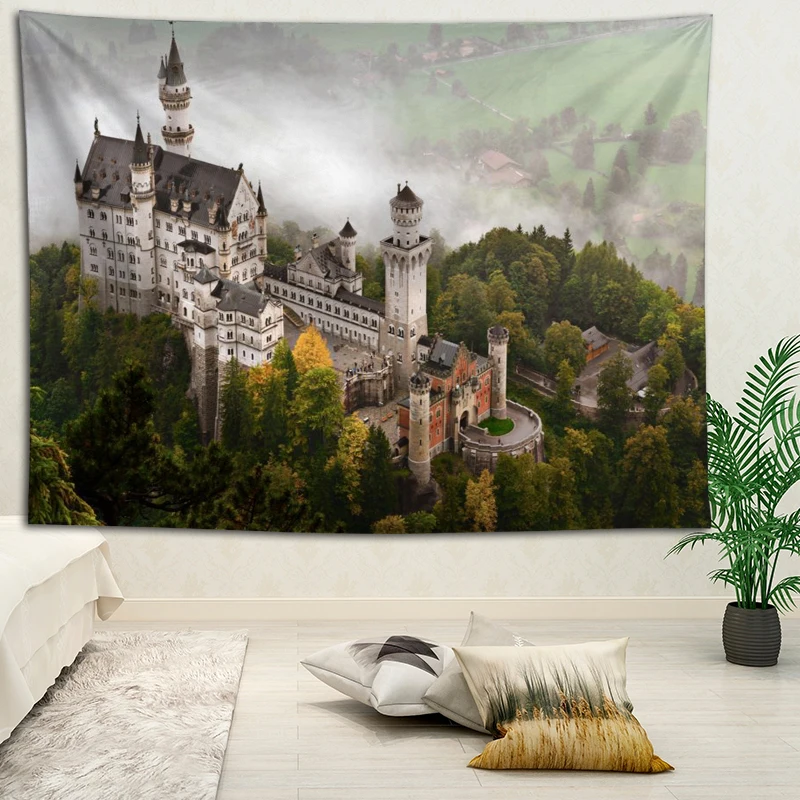 Custom High Quality Neuschwanstein Castle Wall Hanging HD Landscape 3D Printing Digital Printing Home Decoration Tapestry