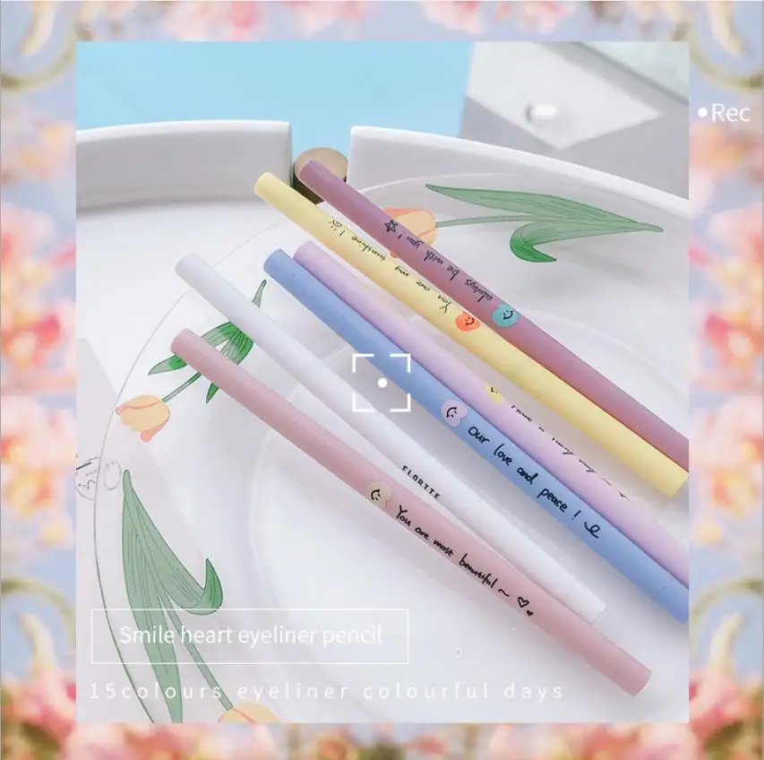 FLORTTE Smile Heart Eyeliner Pencil Gel Colorful Waterproof Long-lasting Non-smudging Easy to Wear Eye Makeup Cosmetics