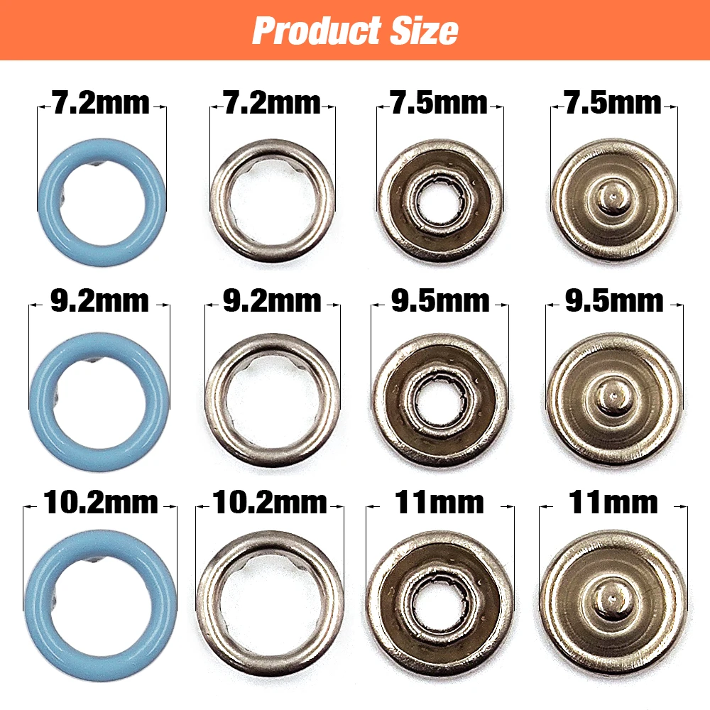 10-50 Sets 7,5/9,5/11mm Metall Prong Druckknopf Prong Drücken Sie Knopf Ring Studs Verschlüsse für Kleidung Kleidungsstück Nähen Taschen Schuhe