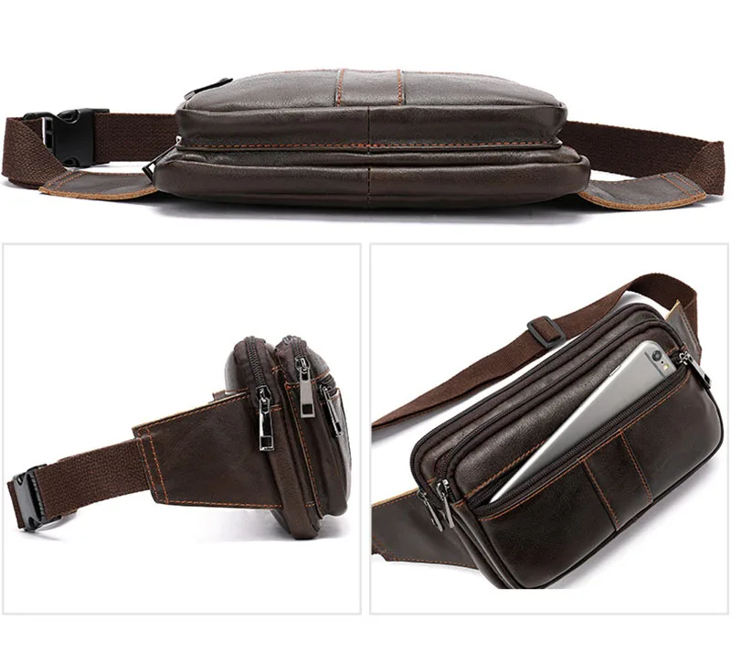 Luufan-riñonera de cuero para hombre, bolso de pecho de cuero crazy horse, a la moda, para teléfono móvil, bandolera pequeña