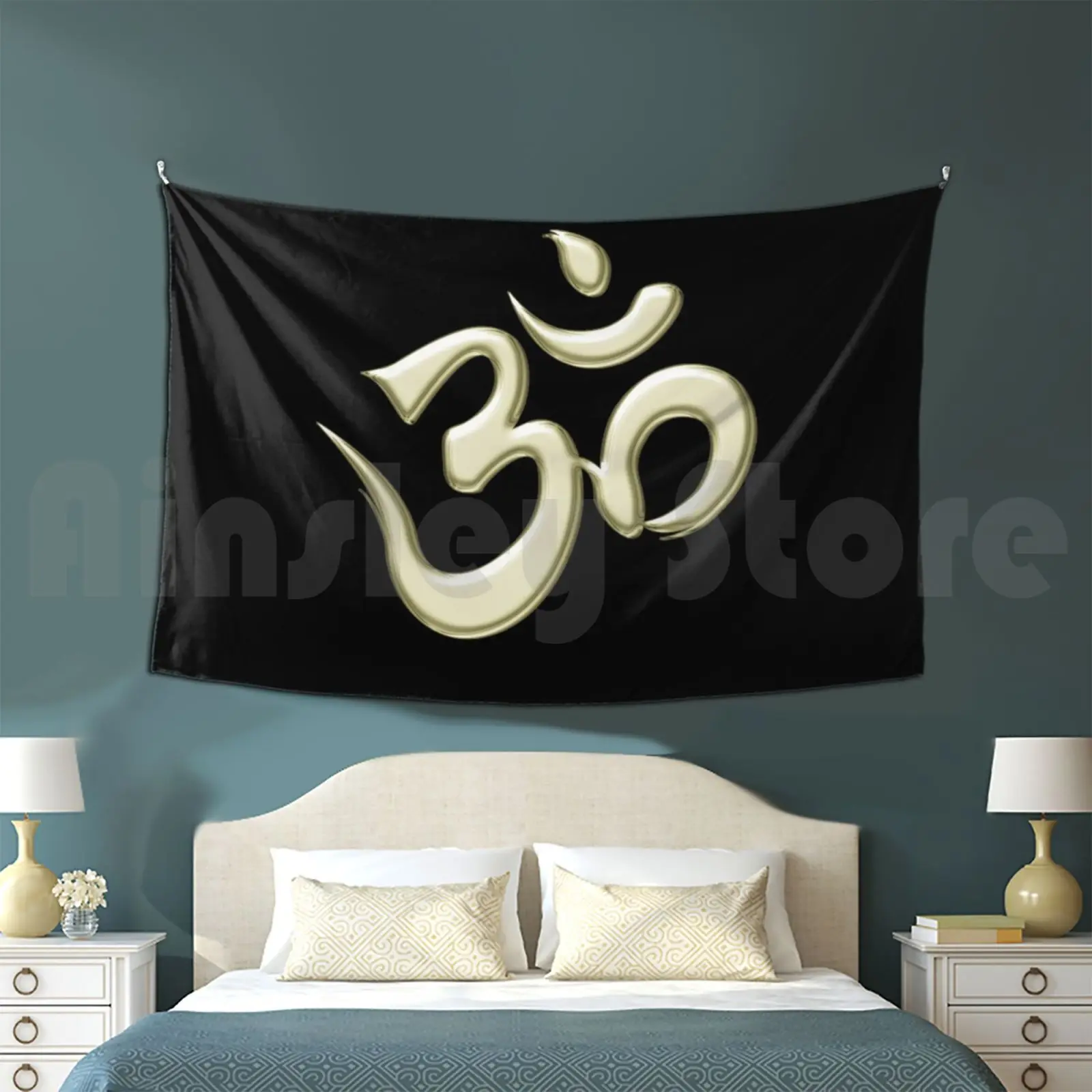 Golden Holy Om Tapestry Background Wall Hanging Om Mantra Buddhism Hinduism Buddhist Hindu Spirituality Spiritually