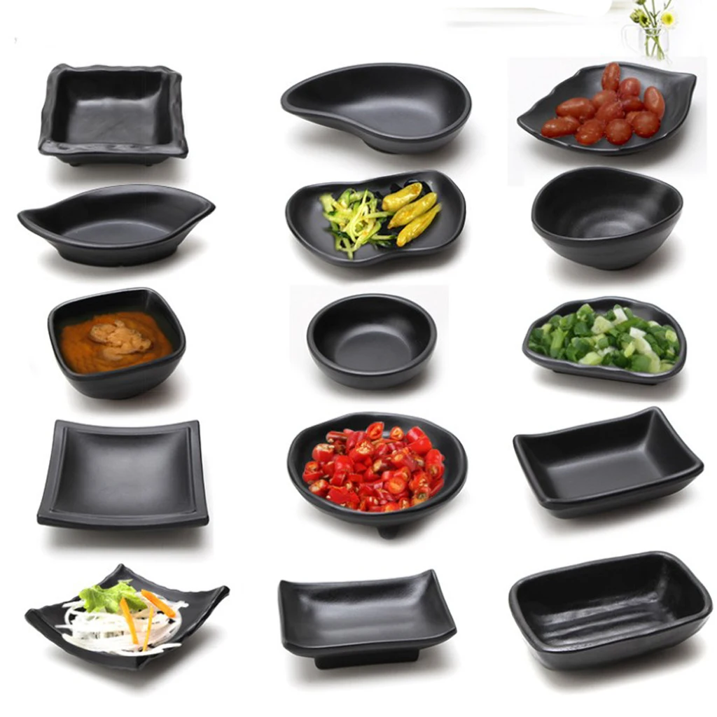 Black Melamine Butter Dish Tableware KTV Dining Room Snack Dishes Japanese Sushi