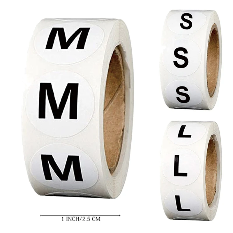 500Pcs/ม้วน1นิ้วรอบ S/XS/M/L/XL/XXL/XXXL ขนาดสติกเกอร์ป้ายกาว ForSupermarket เสื้อผ้าหมวก: สติกเกอร์