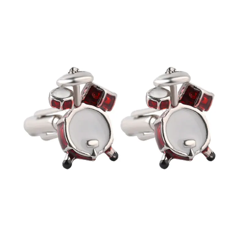 Vintage Music Drum Abotoaduras para homens, vermelho, branco, 3D, camisa francesa, festa de casamento, jóias, idéias do presente, novo