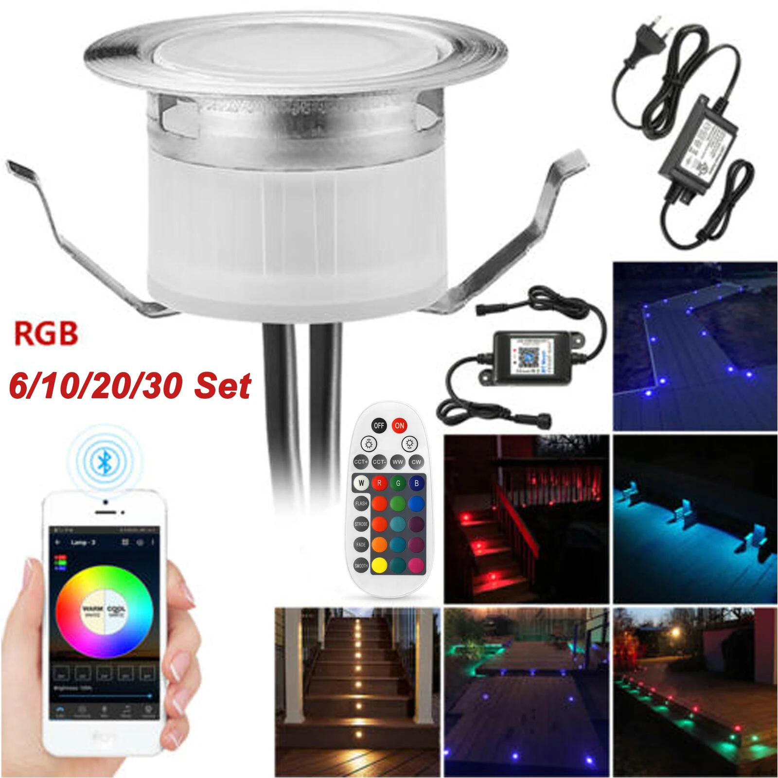 6/10/20/30 Pcs 30mm RGB Recessed Floor Spotlight LED Outdoor Light Bluetooth Function Deck Lamp Underground Light Novelty Light