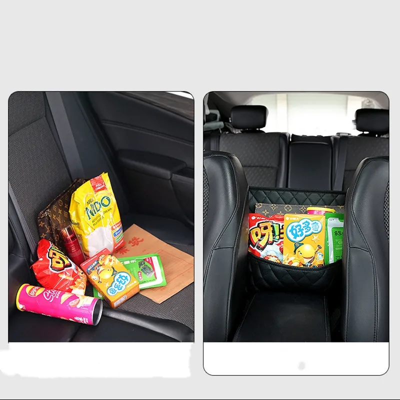 Car Organizer PULeather Car Storage Net Bag Auto Seat Back Organizer Universal Handbag Holder for men and womenTravel Pocket Bag
